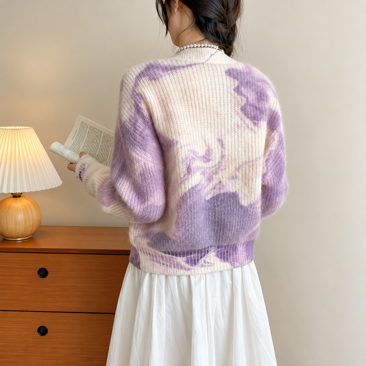 The Contrast Panel V-Neck Cardigan CozyLavenderKnitReadingNook