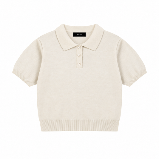 The Boxy Cotton Half-Button Polo Shirt White CreamKnitPoloSweateronWhite