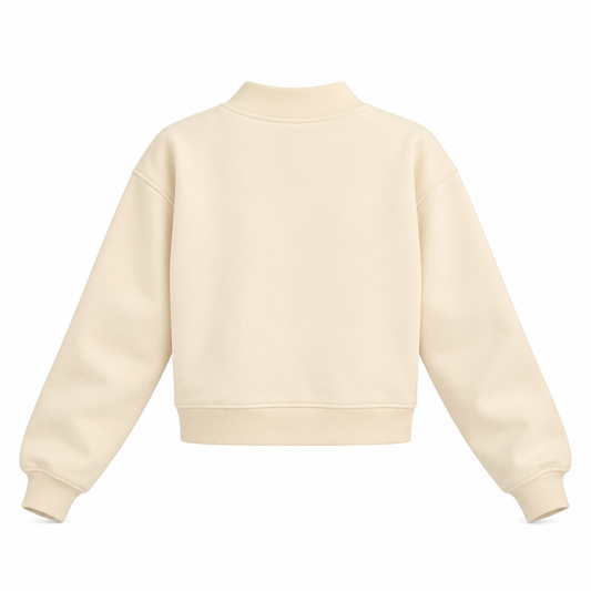 The Relaxed Fleece Mock-Neck Cream Apricot Sweatshirt CreamOversizedSweatshirtBackView
