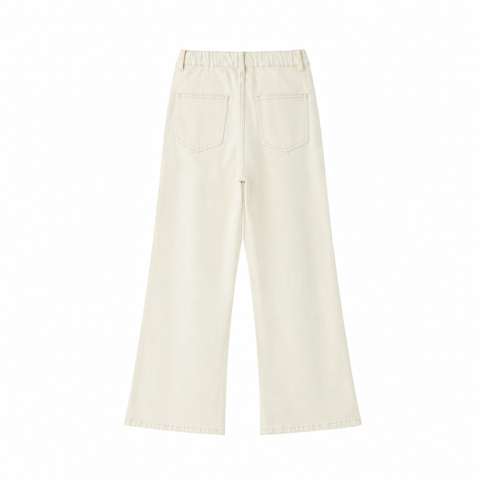 Women's Flared Leg Jeans CreamWide-LegJeansBackView