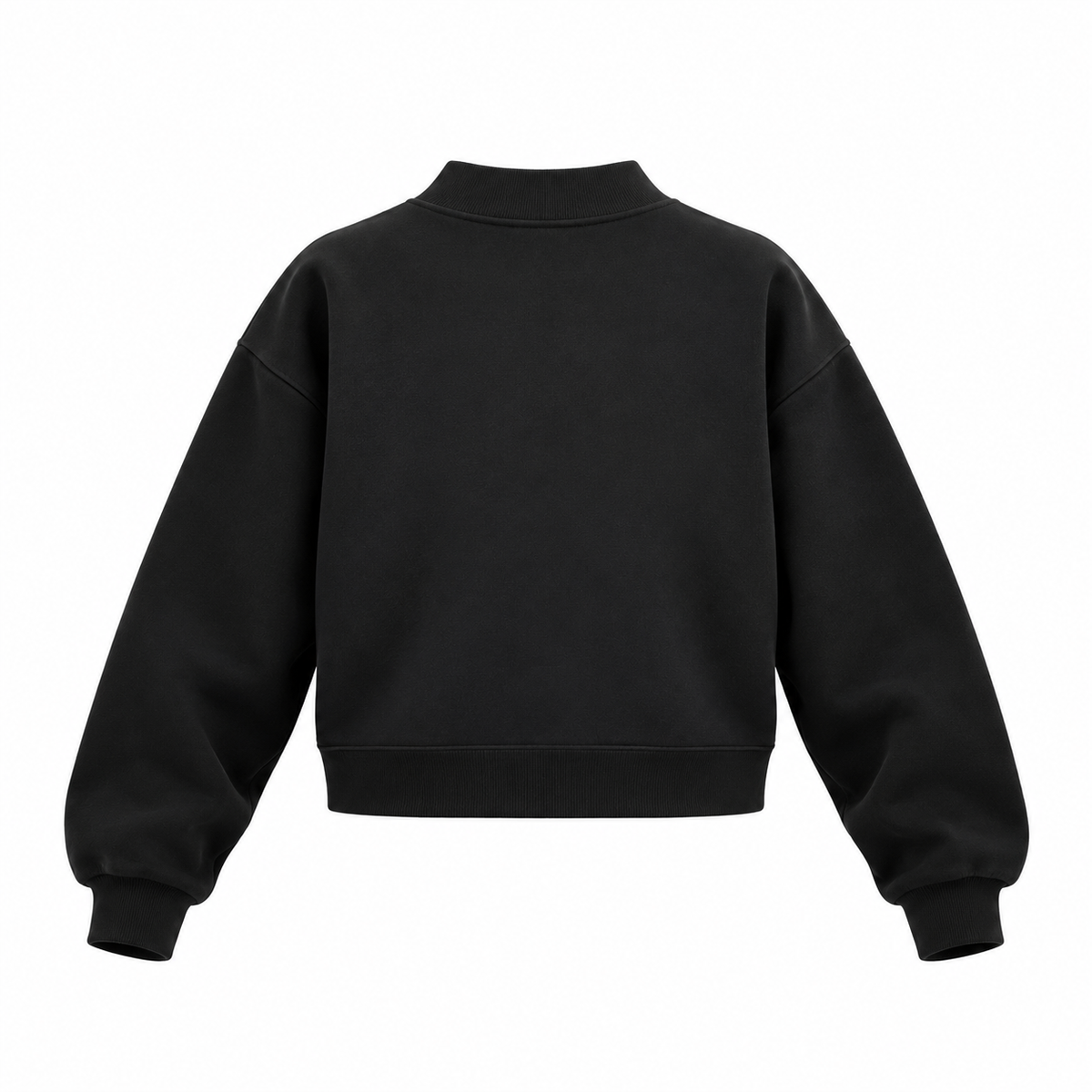The Relaxed Fleece Mock-Neck Black Sweatshirt CroppedBlackBoxySweatshirtBackView