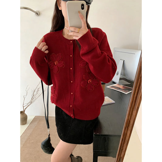 The Sculpted Floral-Detail Wool Cardigan D04F47AAC30321AEE255830C4E35CB76