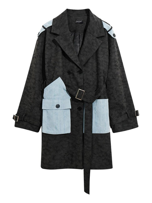 Contrast Patchwork Belted Trench Coat