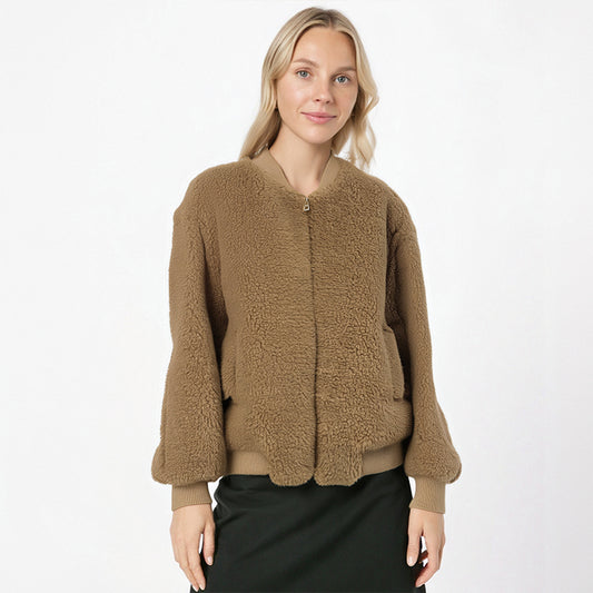 Women's Short Faux Fur Jacket | Polo Collar