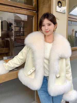 Winter New Fox Fur Grass Small Short Coat Off white D81B6EDDED25CF494F88B44B29FA0962