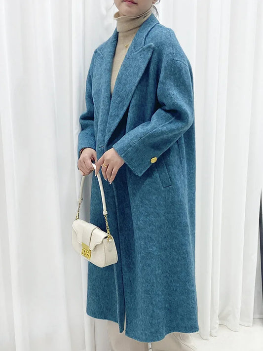 Wool & Silk Long Double-Breasted Coat