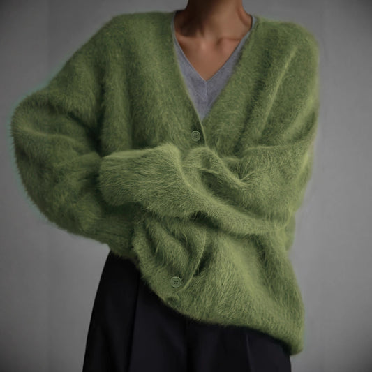 Fuzzy Green Knit Cardigan