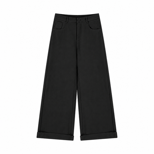 Women’s Tencel Wide Leg Pants Black DarkCharcoalWide-LegCuffedPants