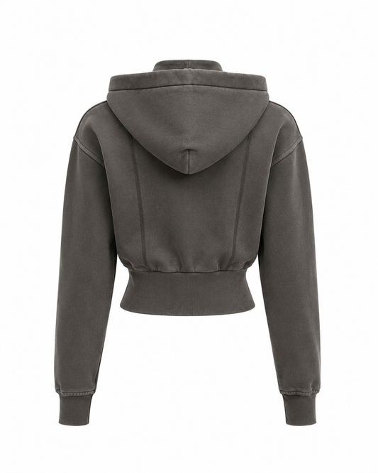 Vintage Washed Cropped Fleece Hoodie for Women