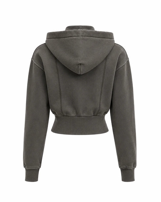 Vintage Washed Cropped Fleece Hoodie for Women