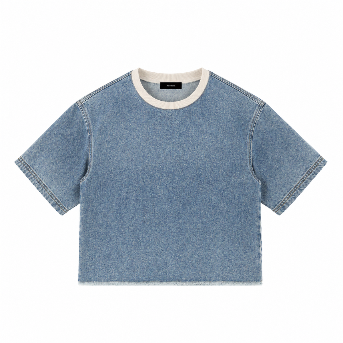 The Snow-Wash Boxy Raw-Edge Tee Jeans Blue DenimBoxyTeewithCreamCollar