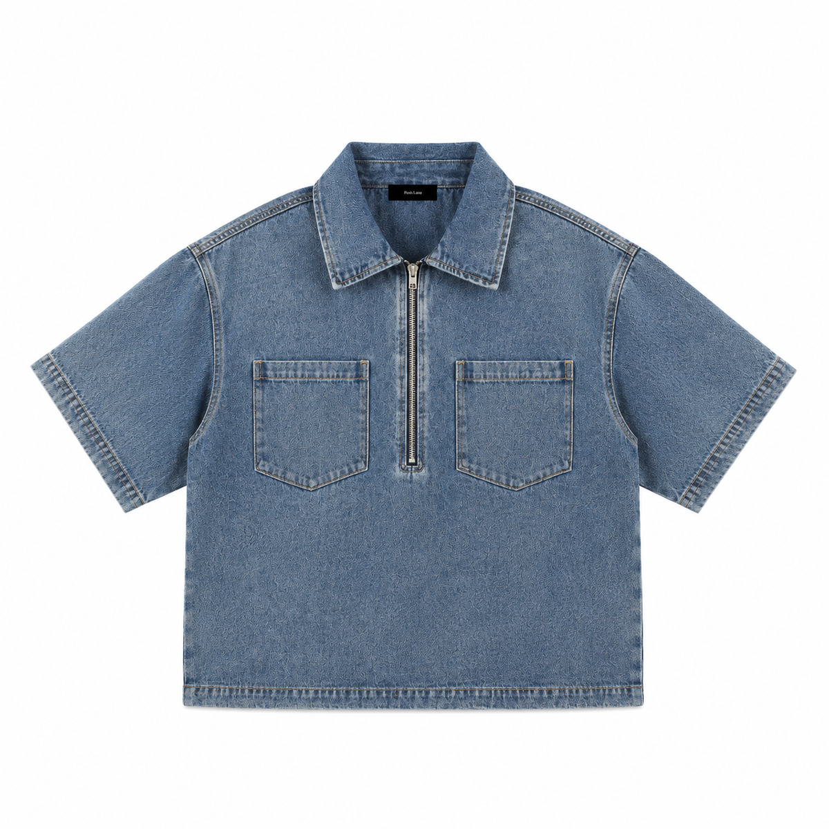 The Heritage Quarter-Zip Denim Overshirt Jeans Blue DenimHalf-ZipShirtProductPhoto