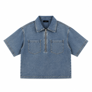 The Heritage Quarter-Zip Denim Overshirt Jeans Blue DenimHalf-ZipShirtProductPhoto