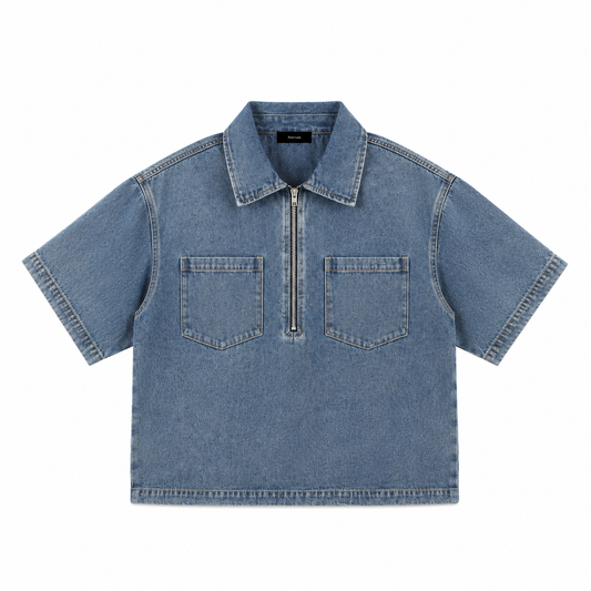 The Heritage Quarter-Zip Denim Overshirt Jeans Blue DenimHalf-ZipShirtProductPhoto