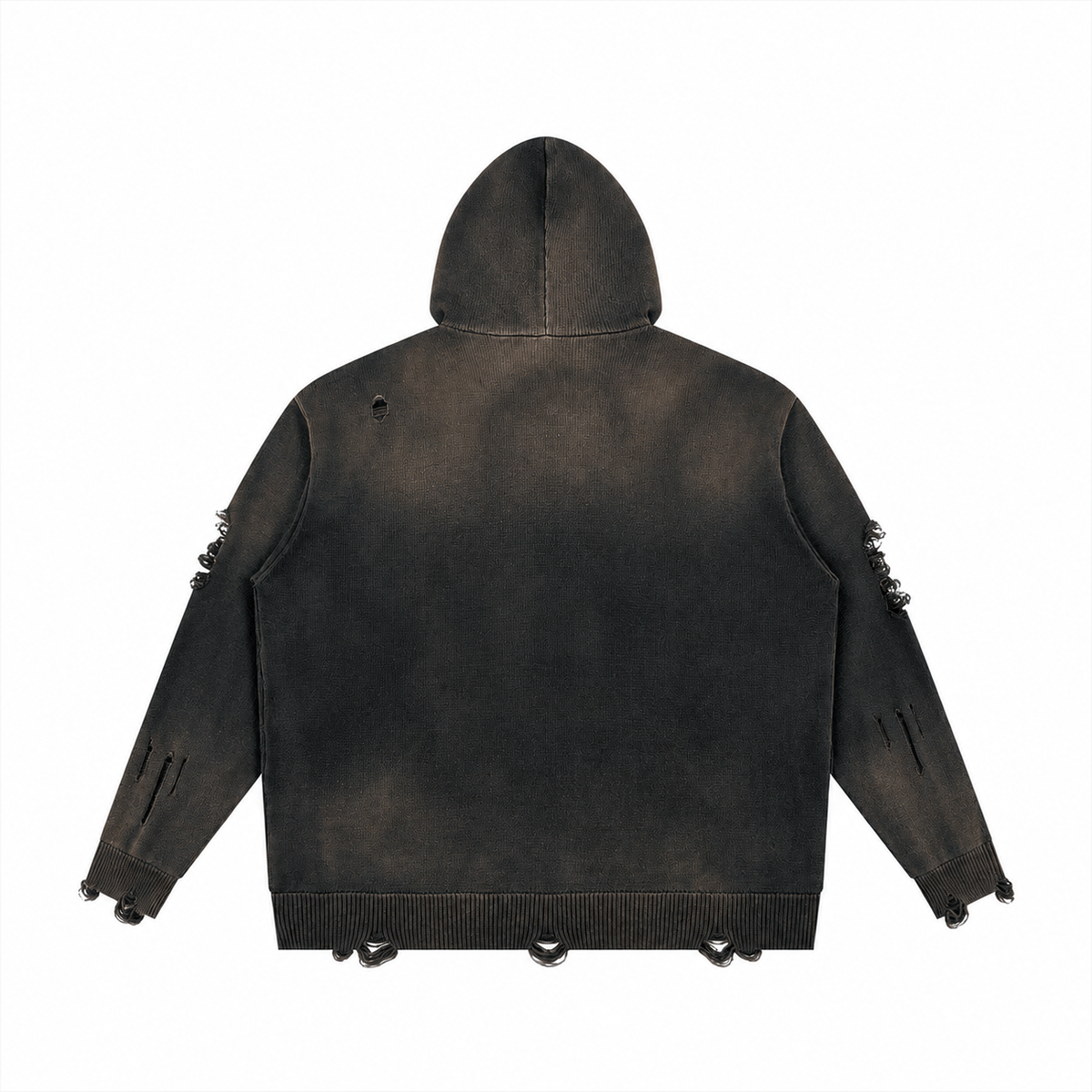 Unisex Distressed Full Zip Sweater DistressedCharcoalHoodieBackView
