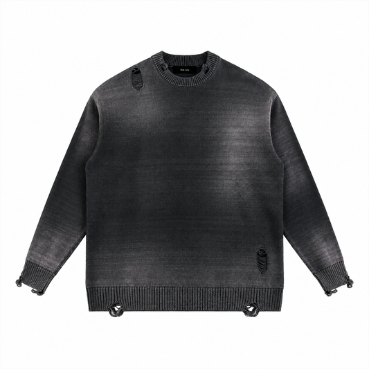 The Sun-Faded Distressed Cotton Sweatshirt Black DistressedCharcoalKnitSweater