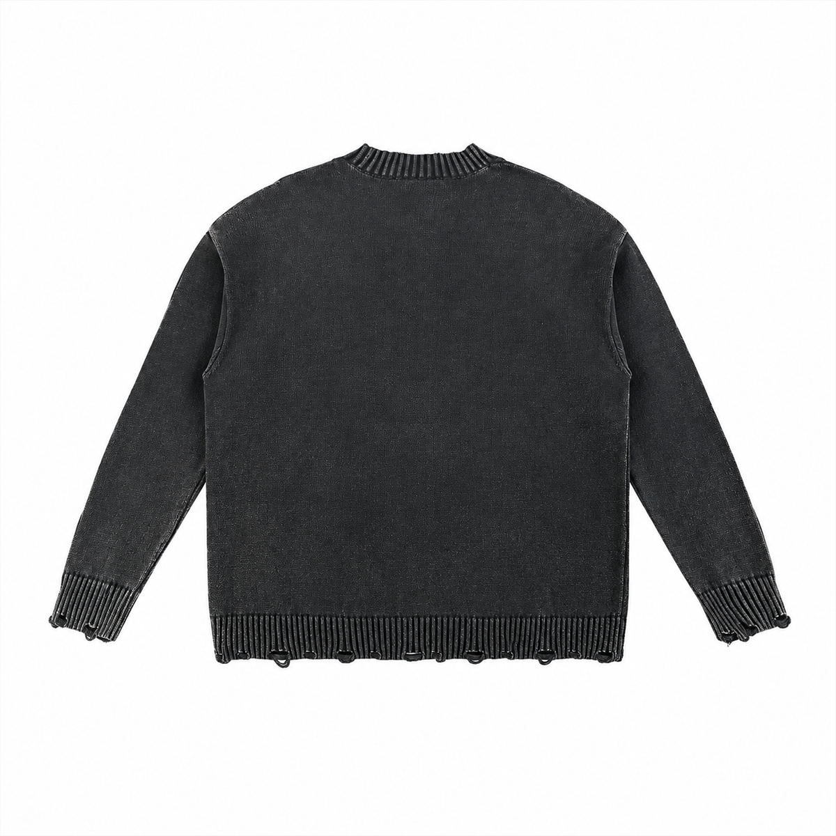 Vintage Washed Hand-Frayed Sweater DistressedCharcoalKnitSweaterBack