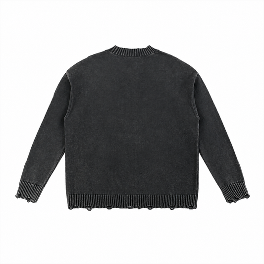 The Vintage-Wash Hand-Frayed Cotton Sweater DistressedCharcoalKnitSweaterBack