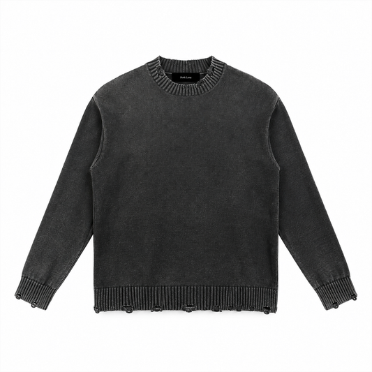 The Vintage-Wash Hand-Frayed Cotton Sweater Black DistressedCharcoalKnitSweater_5f800a2a-a757-4371-b9d2-18db5a4fbdd6