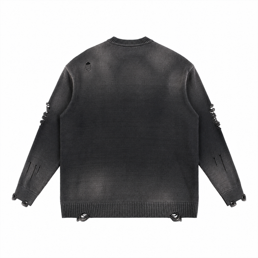 The Sun-Faded Distressed Cotton Sweatshirt DistressedCharcoalSweaterBackView