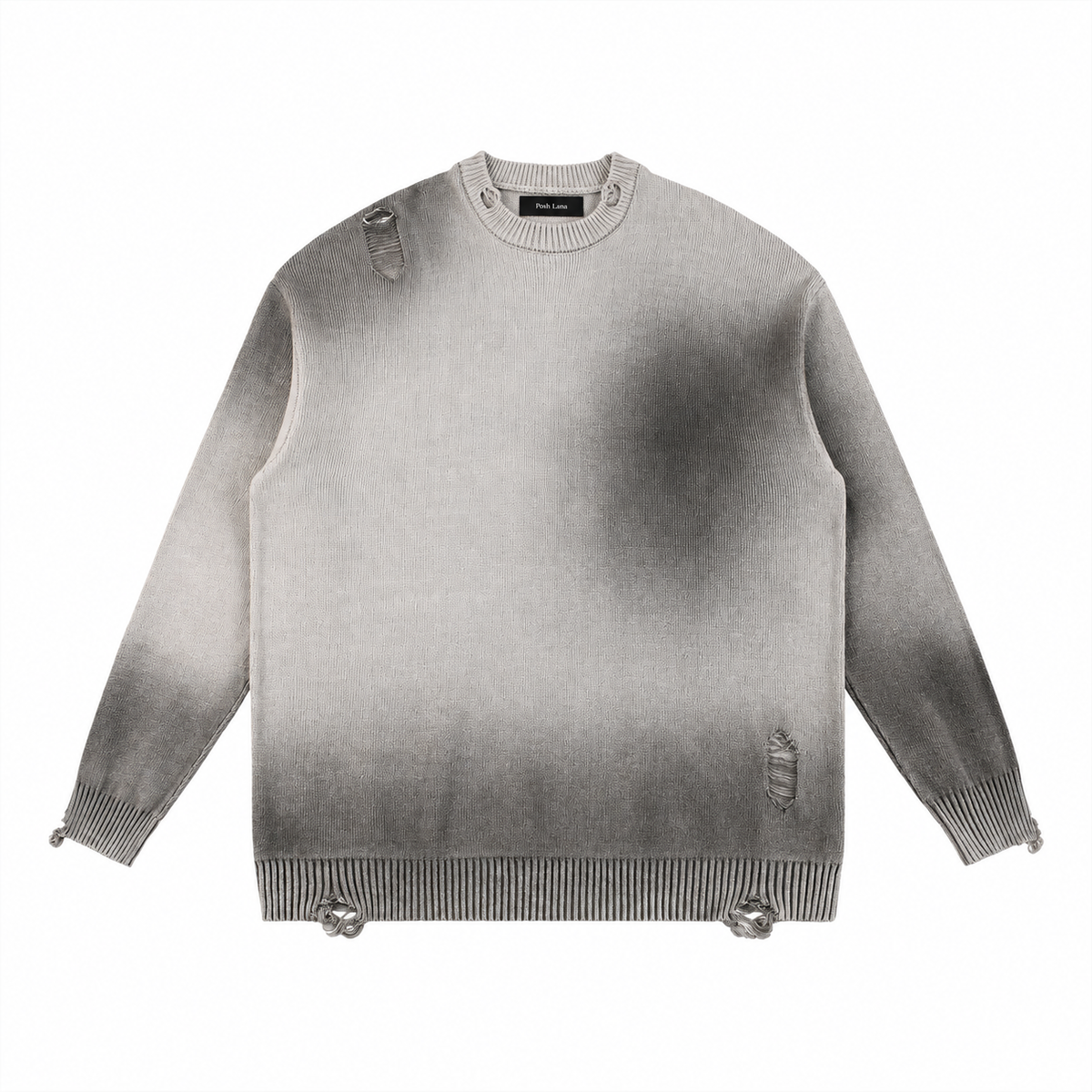 Sun Fade Distressed Ripped Crewneck sweater Light Gray DistressedGrayOmbreKnitSweater