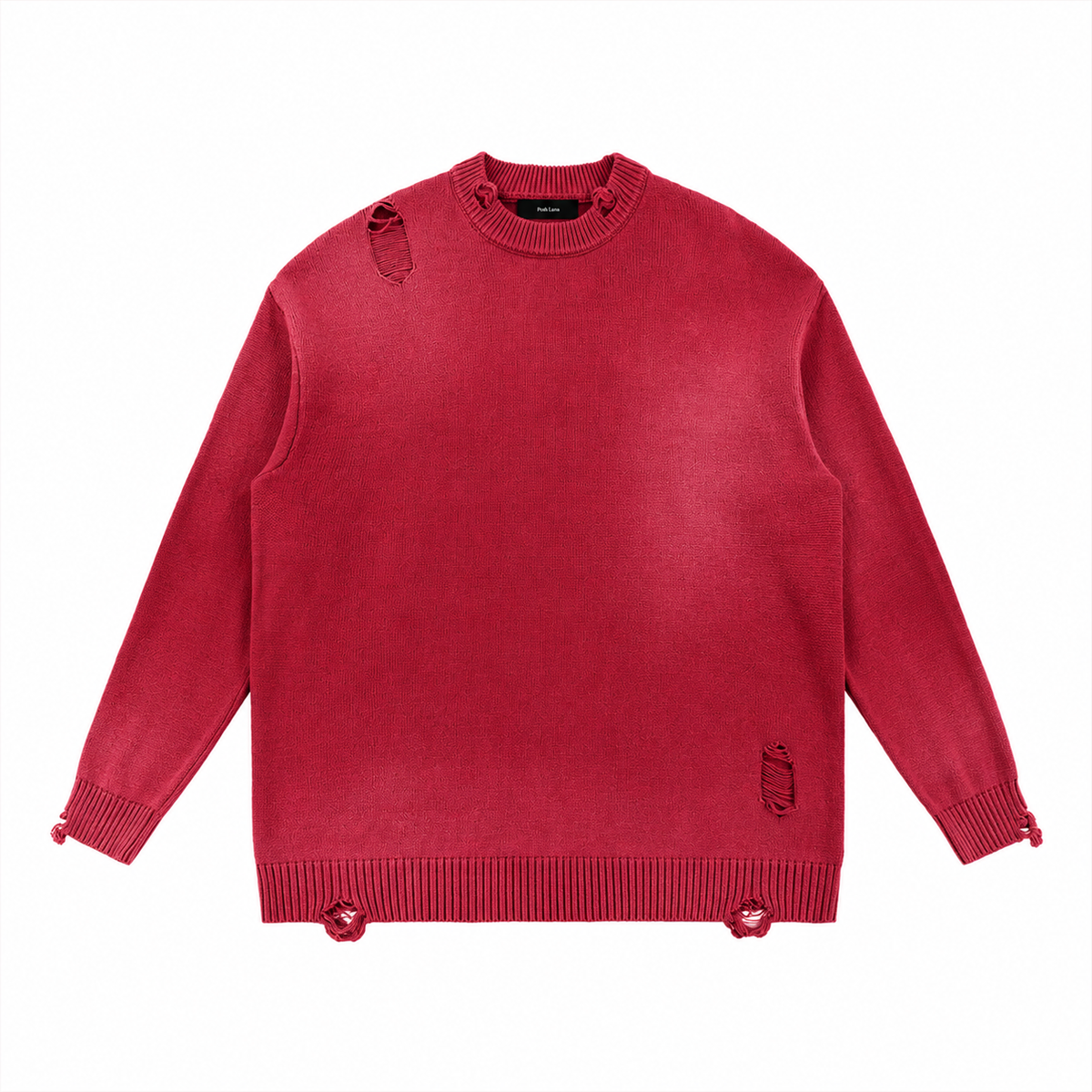 Sun Fade Distressed Ripped Crewneck sweater Red DistressedMaroonKnitSweater