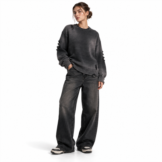 The Sun-Faded Distressed Cotton Sweatshirt DistressedMonochromeStreetwearPortrait