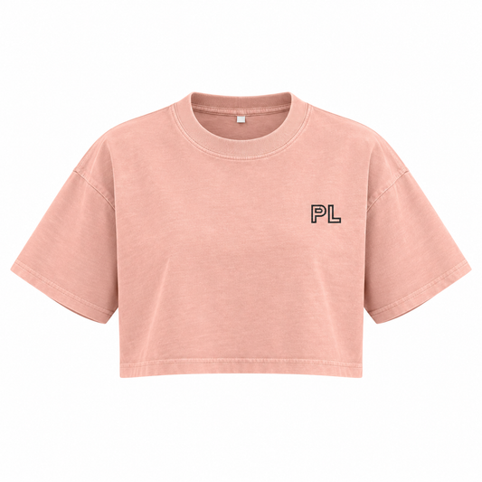 The Snow-Washed Cropped Shrimp Skin Cotton Tee DustyPinkCroppedTeewithPLEmbroidery