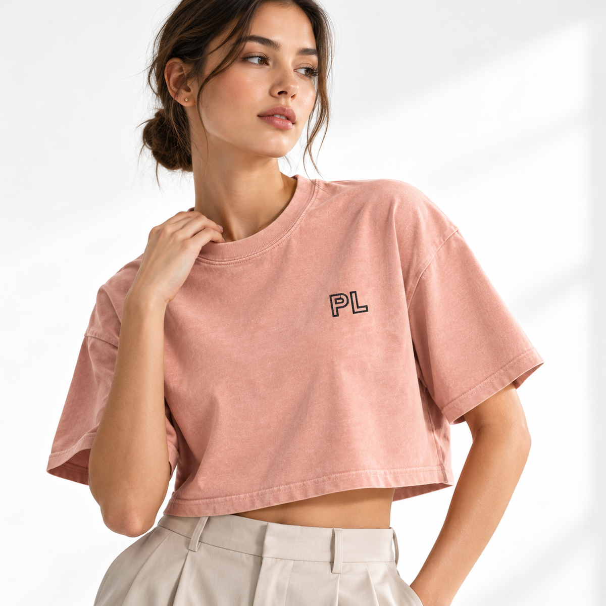 The Snow-Washed Cropped Shrimp Skin Cotton Tee DustyRoseEditorialPortrait