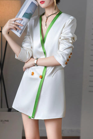V-Neck Double-Breasted Suit Jacket White E17DD3BD21455E6075C87EC234006FEB
