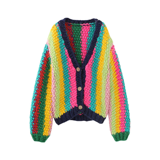 The Chunky Striped Cotton V-Neck Cardigan E69A1802B33D7B7F09637635CFF768D2