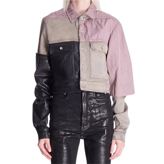 Women's Contrast Panel Cropped Denim Jacket | Pure Cotton