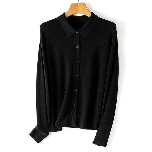 The Refined Wool Polo Cardigan Obsidian Black ED9D96D64F9FB5ED482A5034EC39FDFE