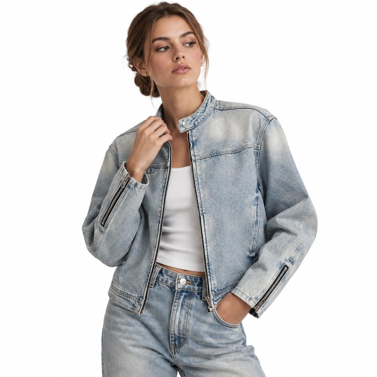 The Washed Denim Zip-Front Jacket EditorialDenim-on-DenimPortrait