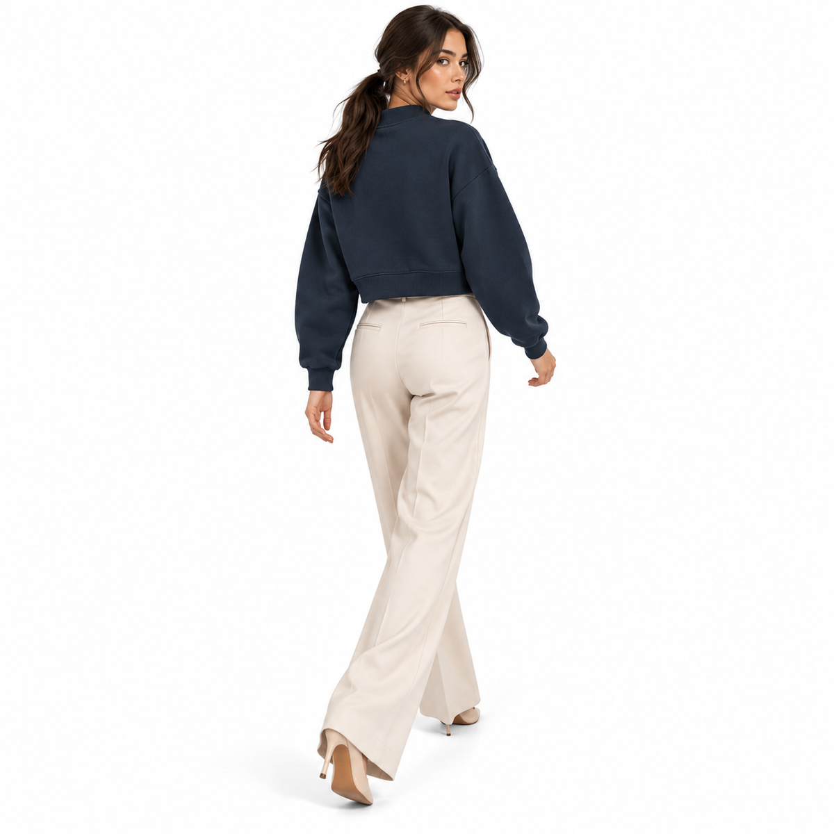 The Relaxed Fleece Mock-Neck Blue Sweatshirt ElegantBack-TurnedFashionLook