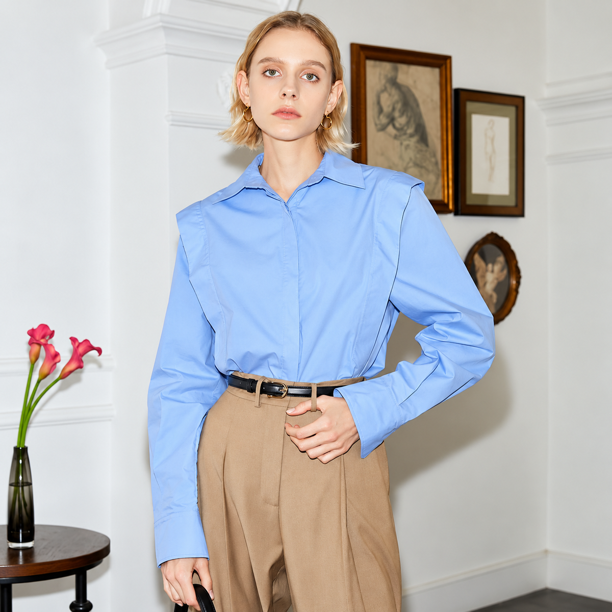 The Refined Cotton Lapel Shirt ElegantBlueShirtFashionPortrait