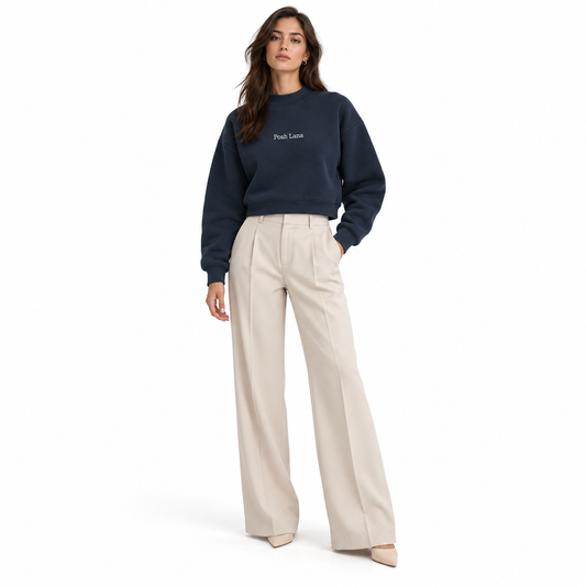 The Relaxed Fleece Mock-Neck Blue Sweatshirt ElegantNavySweatshirtFashionPortrait