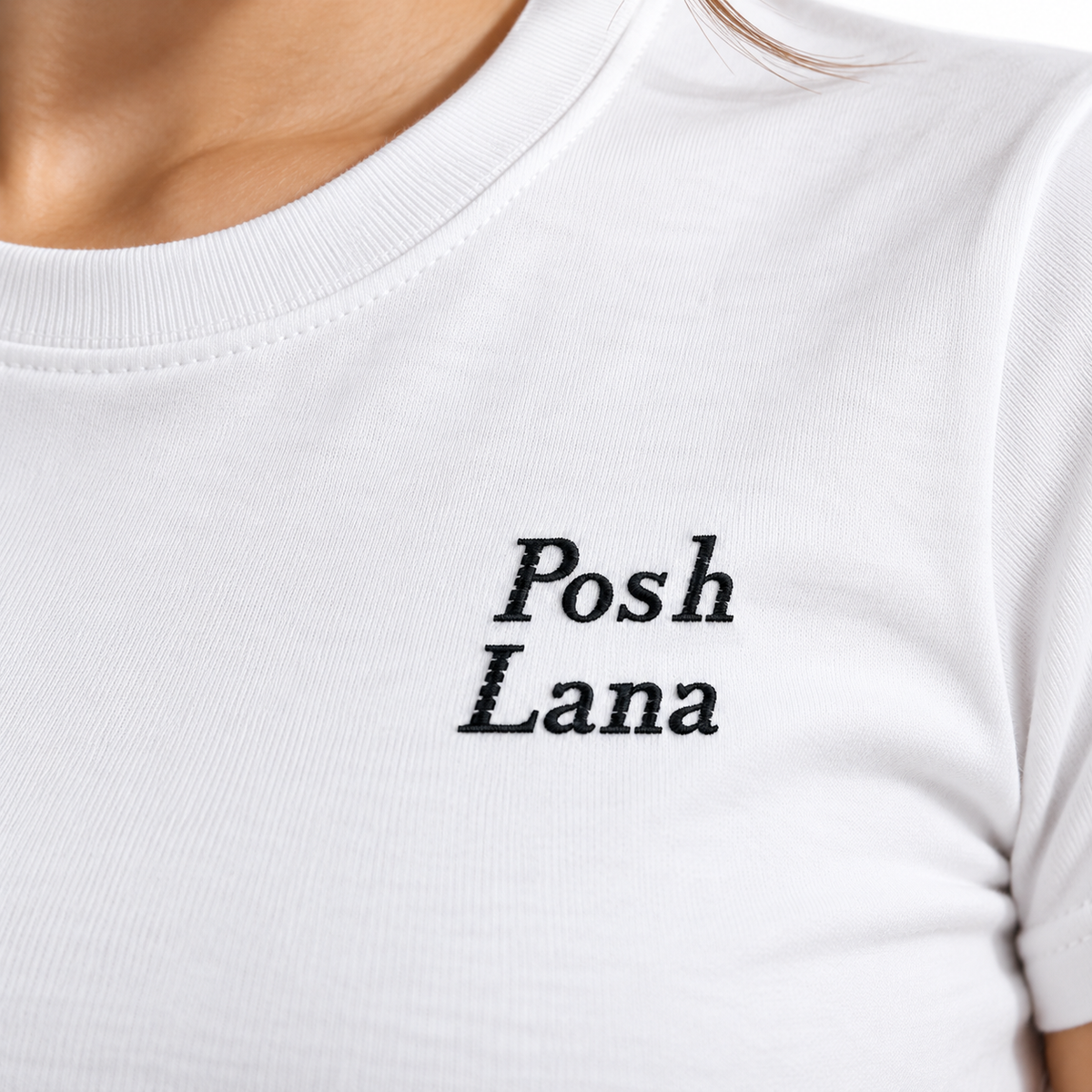 The Sculpted White Cotton Tee ElegantPoshLanaEmbroideryClose-Up
