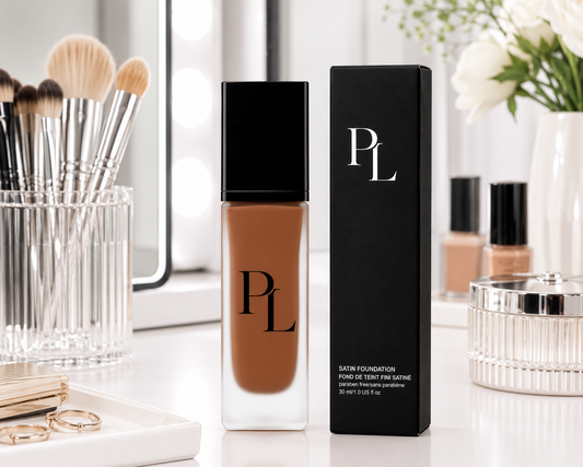 Foundation - Amber Elegantbeautyproductarrangementonvanity