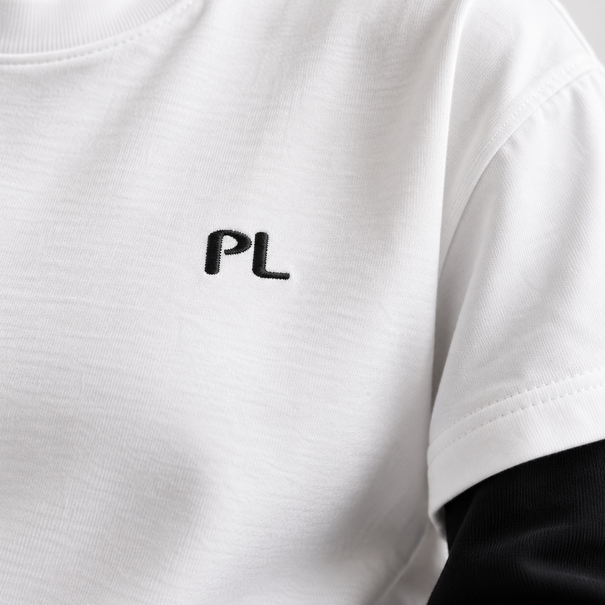 The Contrast Panel Long Sleeve White Tee EmbroideredPLLogoonLayeredCotton