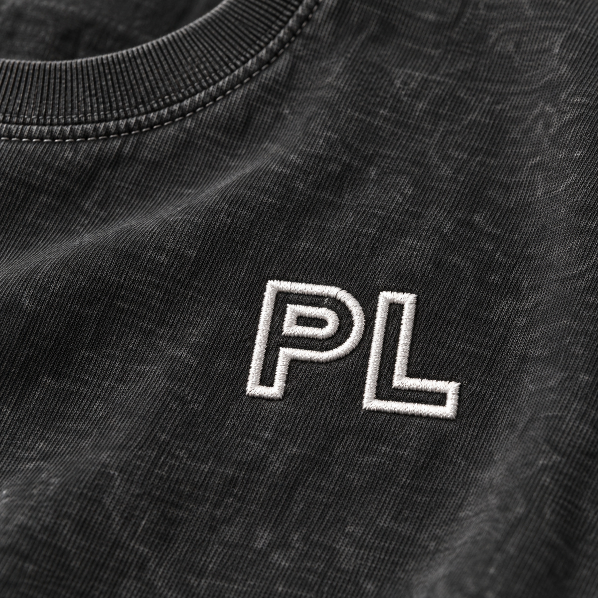 The Snow-Washed Cropped Classic Black Cotton Tee Classic Black EmbroideredPLonWashedCharcoalFabric