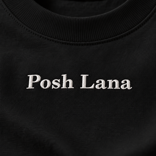 The Boxy Heavyweight Black Cotton Tee Black EmbroideredPoshLanaCrewneck
