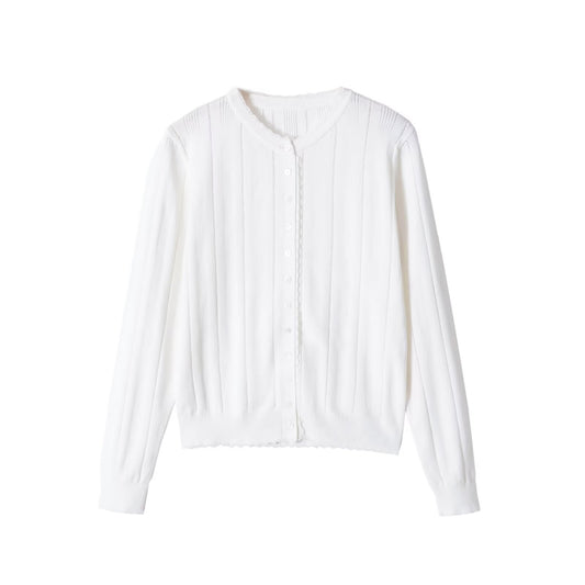White Lace Hollow-Knit Cardigan