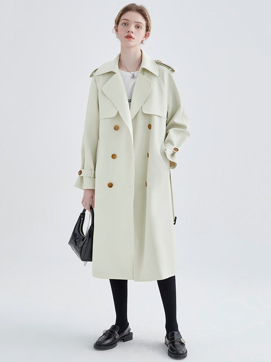White Double-Breasted Long Trench Coat