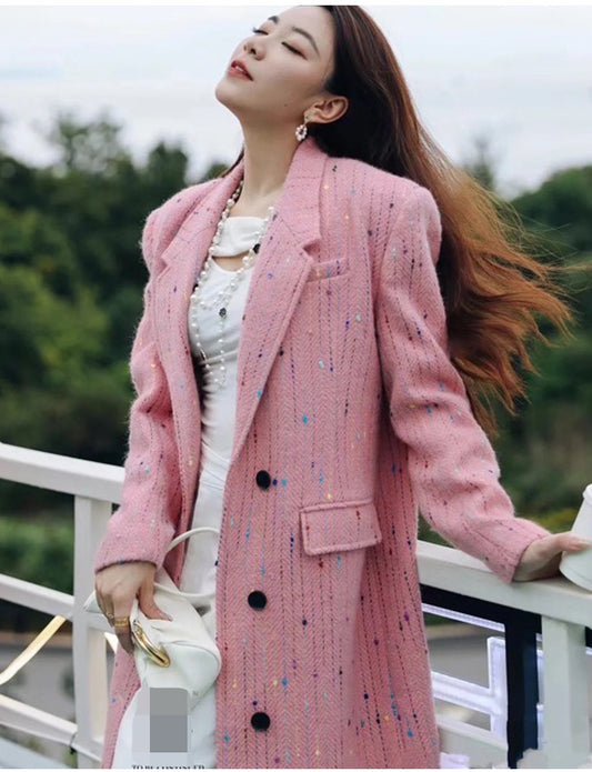 Colorful Herringbone Wool Coat