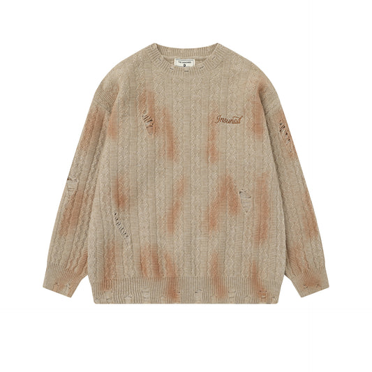 Piercing Detail Printed Knit Sweater
