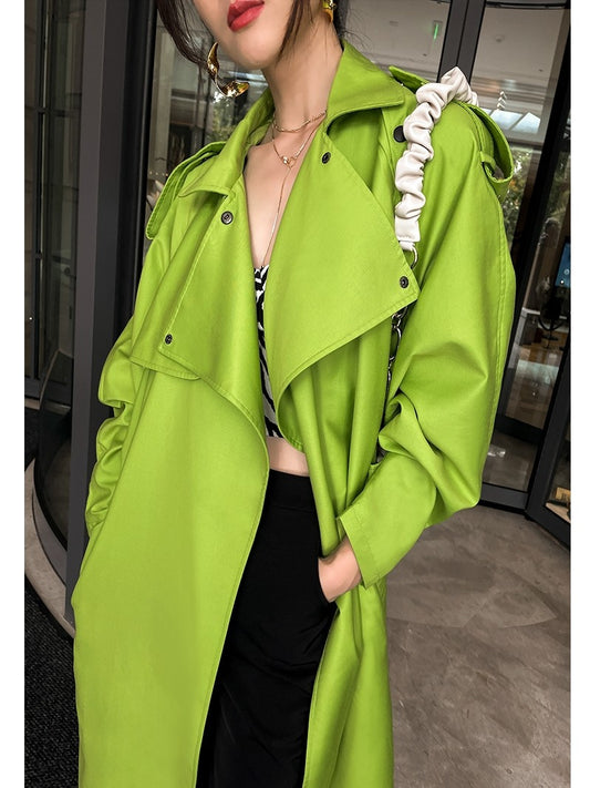 Fluorescent Green Lace-Up Longline Windbreaker