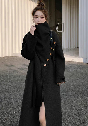 Scarf Collar Wool Coat Black F5581F4608052E50191A870CBDD5874B