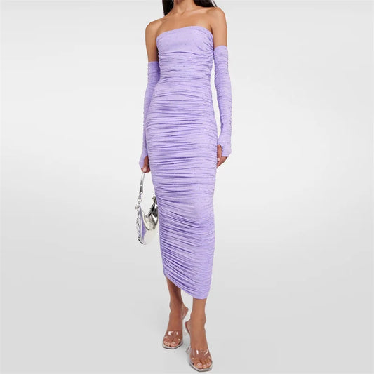 Off-Shoulder Pleated Diamond Maxi Dress