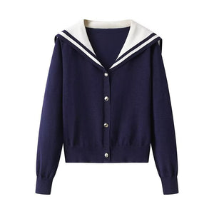 Navy Collar Knit Cardigan Dark Blue FAA7A5425FF6D11B794525722EA6040C